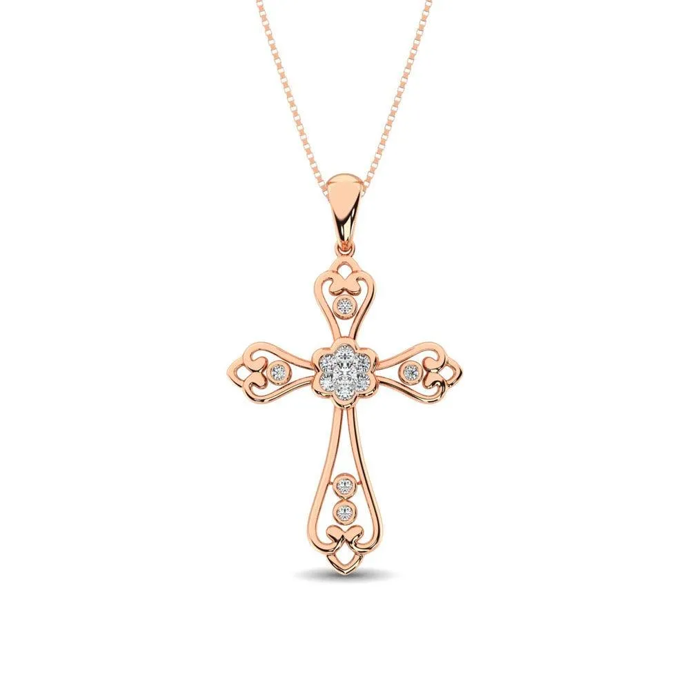 Diamond Accented Lacy Cross Pendant 1/6 Ct.Tw