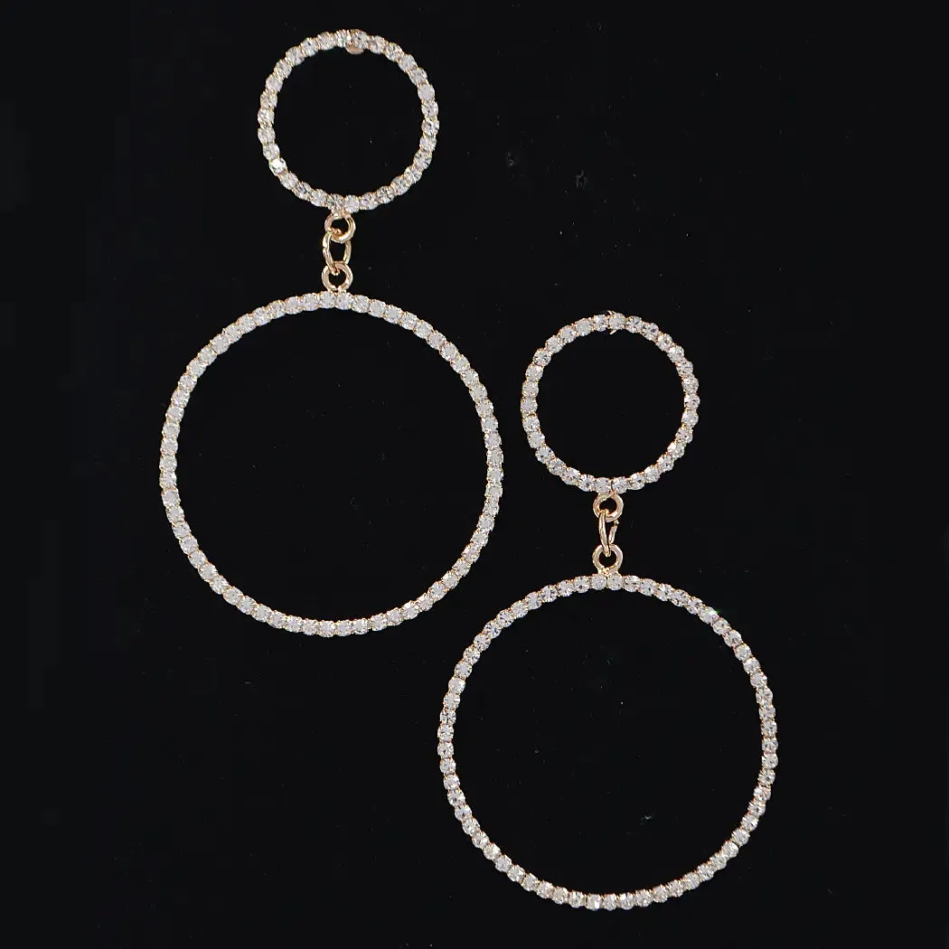 Double Circle Gold Rhinestone Earrings