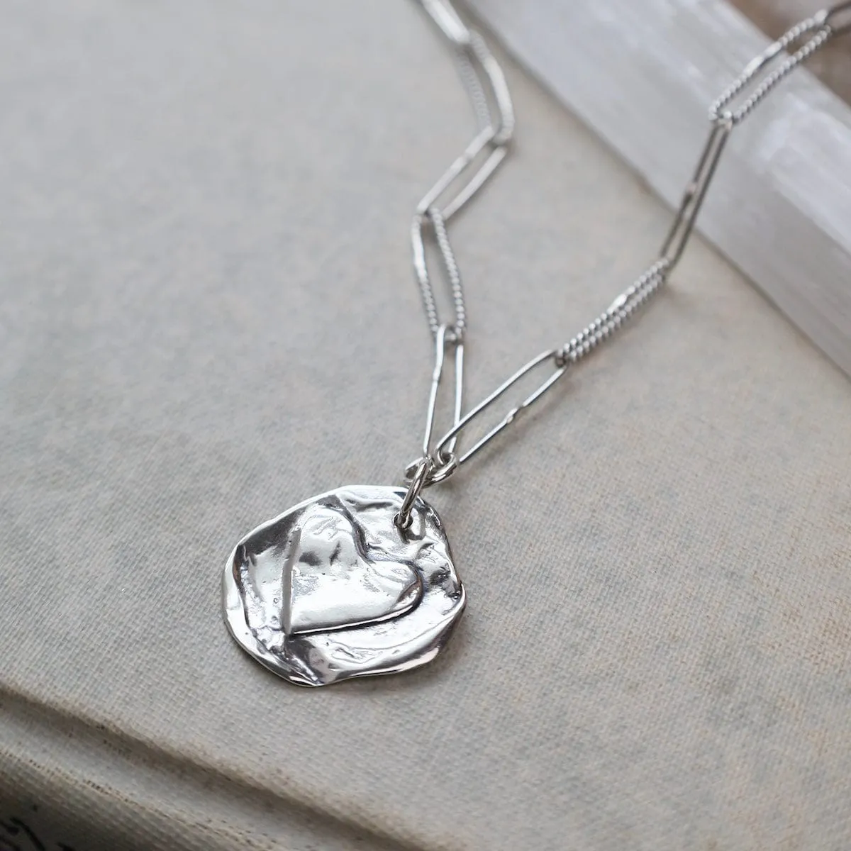 Double Sided Heart and Star Charm on Handmade Oval Link Chain Necklace