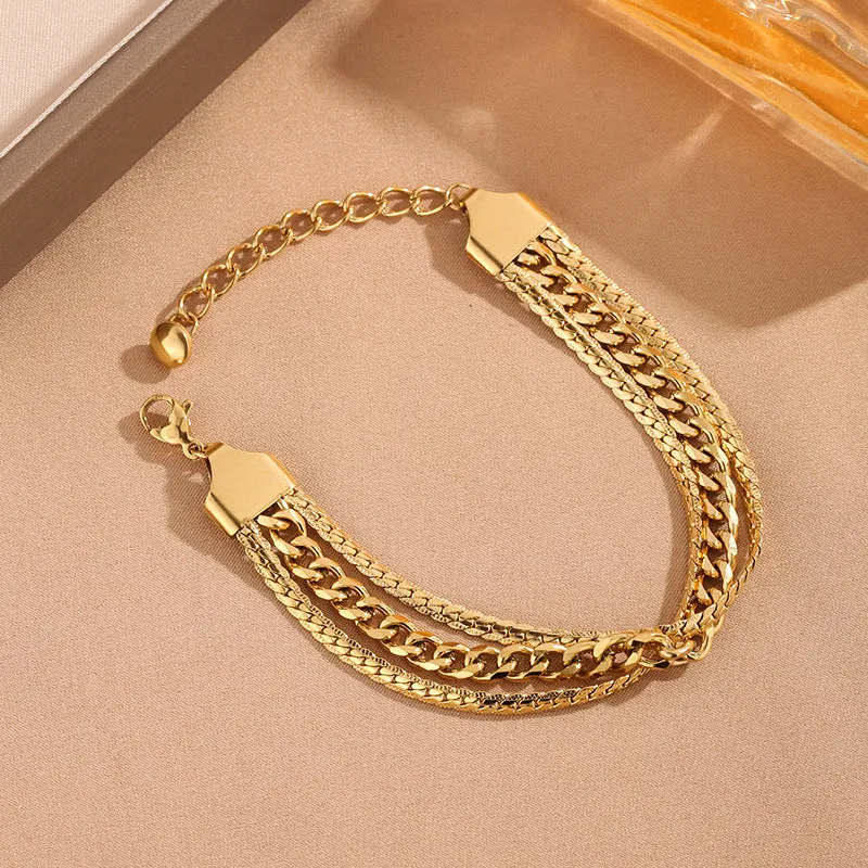 Elegant Adjustable Multi Layer Chain Gold Bracelet JLTB0605