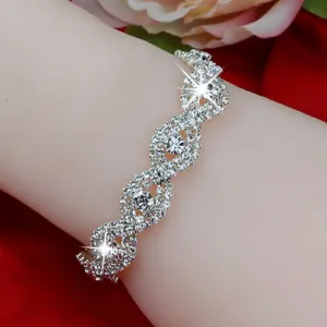 Elegant Deluxe Silver Rhinestone Crystal Bracelet Bangle Jewelry For Women Girl Gift