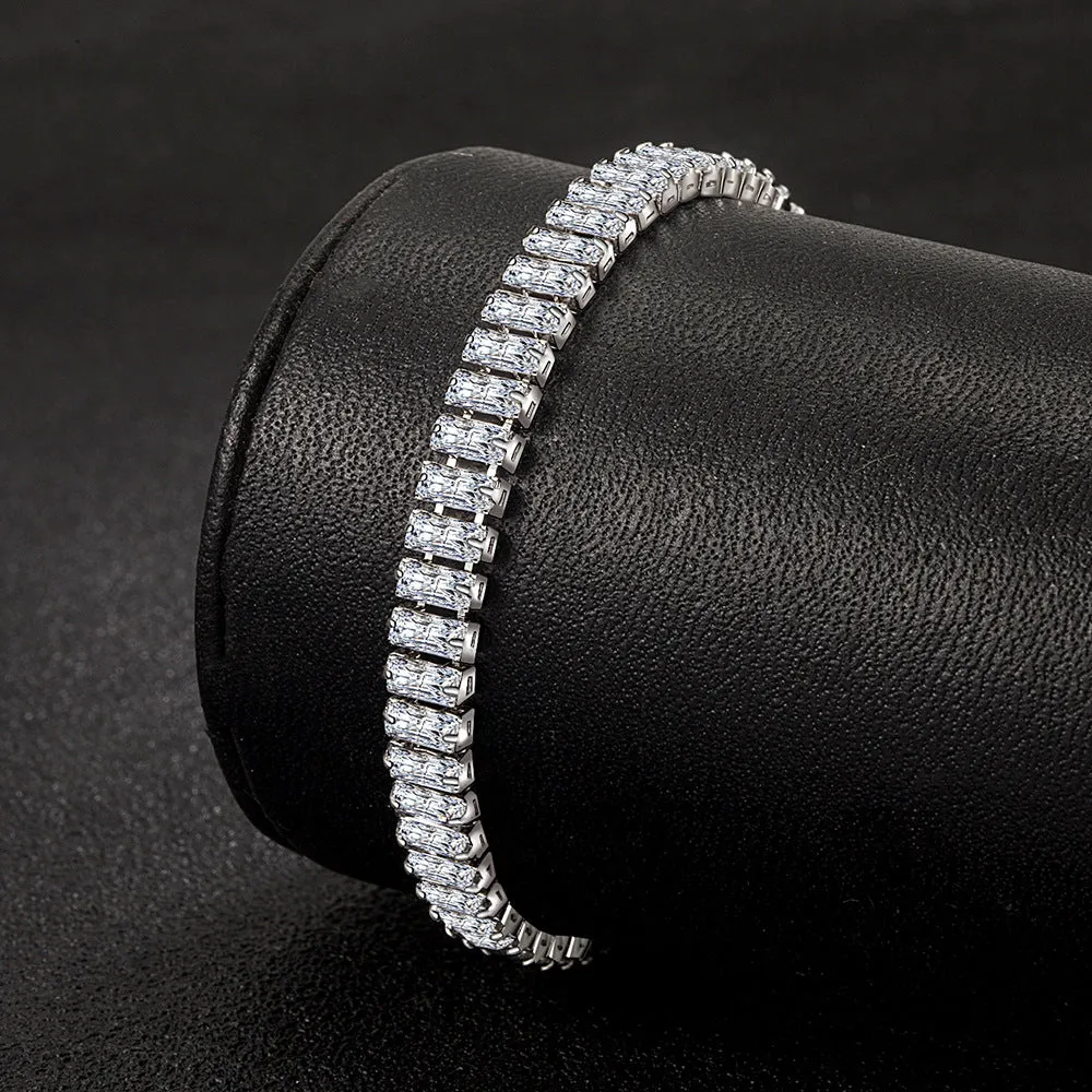 Elegant Rectangular Zircon & Temperament Ice Clear Full Diamond Thick Chain Bracelet