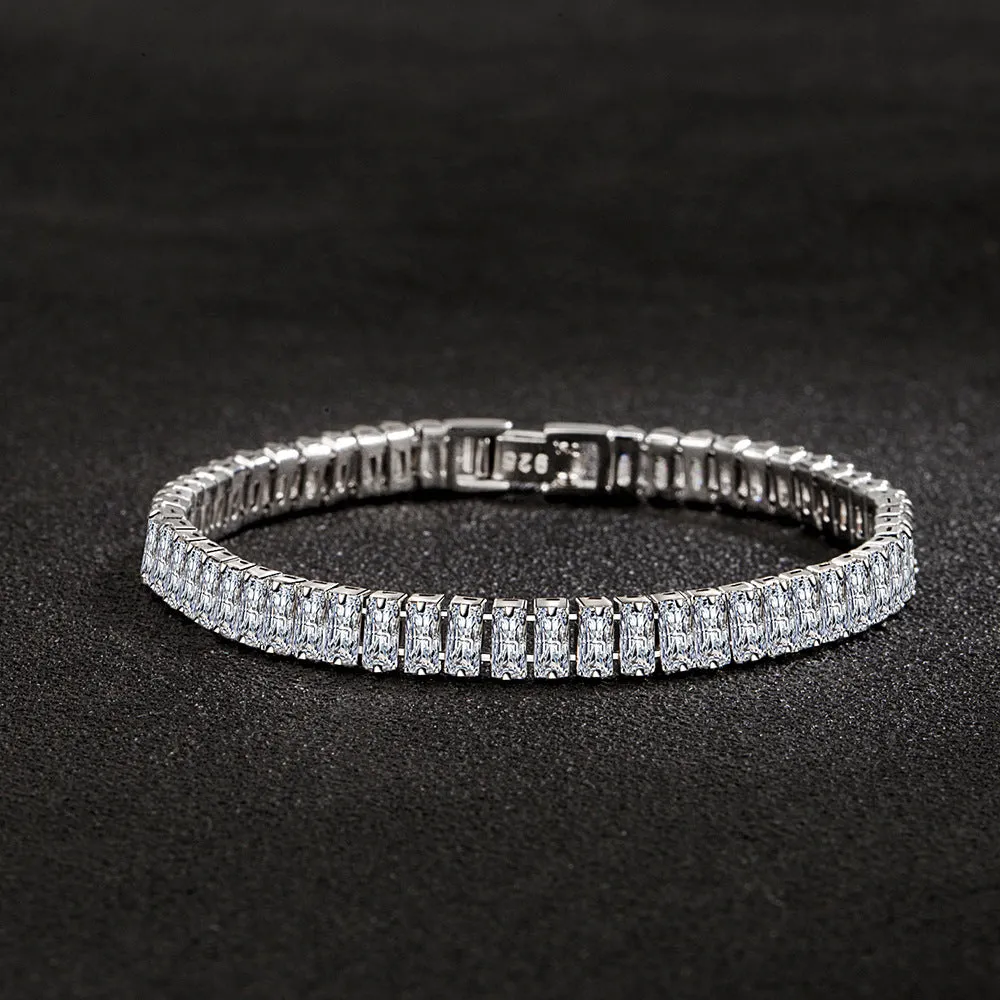 Elegant Rectangular Zircon & Temperament Ice Clear Full Diamond Thick Chain Bracelet