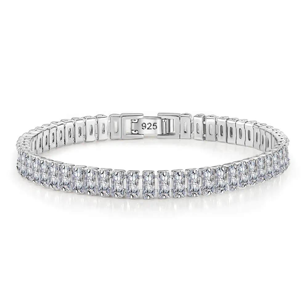 Elegant Rectangular Zircon & Temperament Ice Clear Full Diamond Thick Chain Bracelet