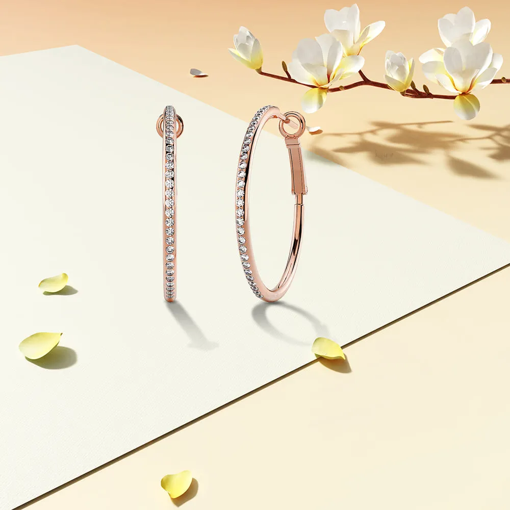 Endless Hoop Earrings Embellished With SWAROVSKI Crystals in Rose Gold - 35 mm