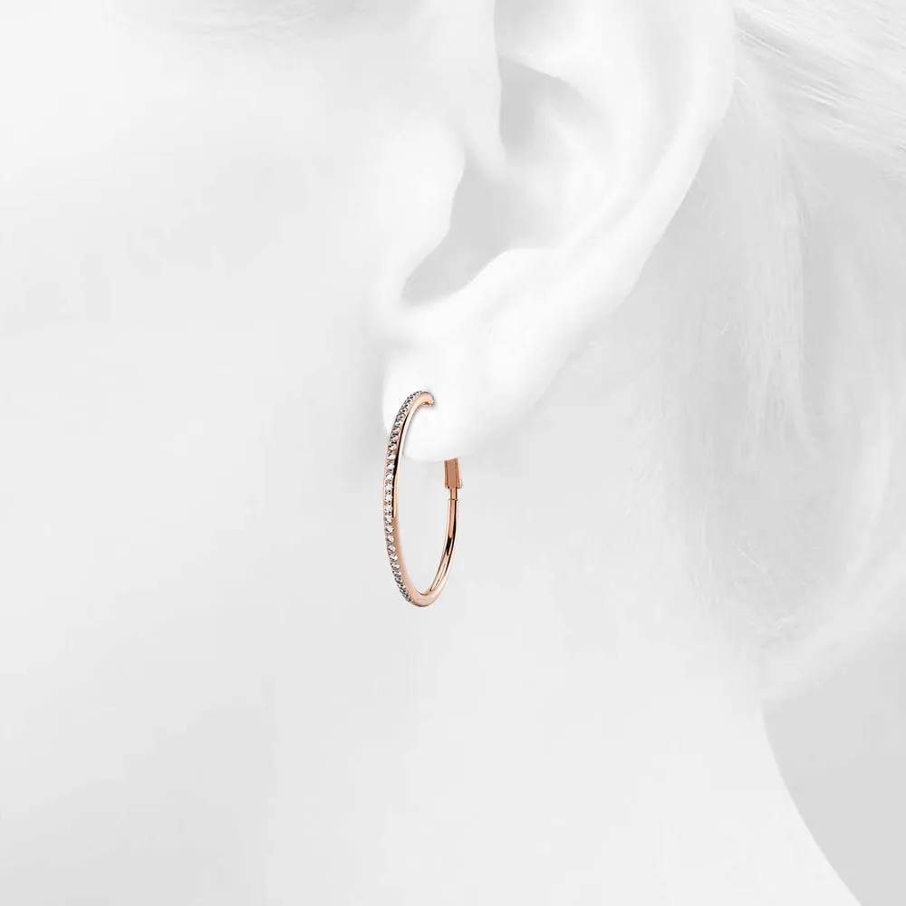 Endless Hoop Earrings Embellished With SWAROVSKI Crystals in Rose Gold - 35 mm