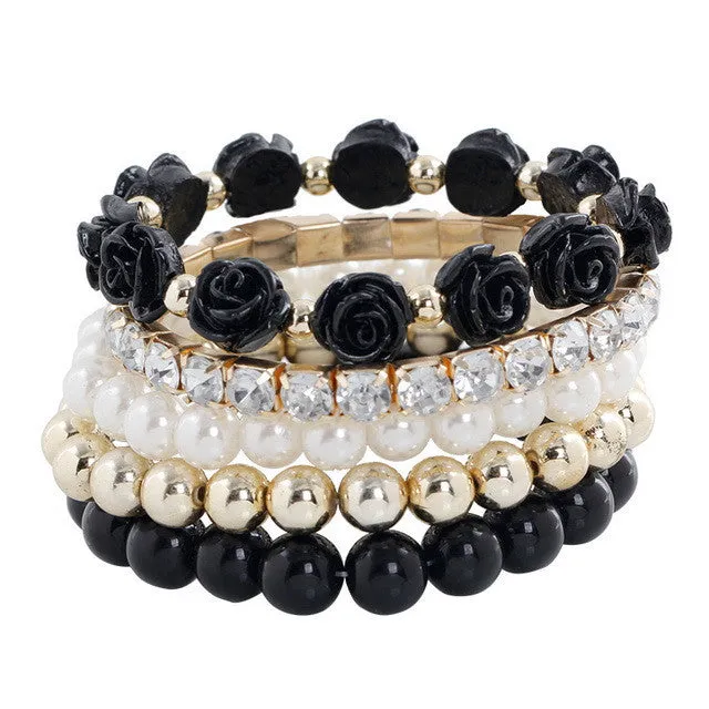 European Mix Beads Stretch Flower Temperament Bracelet