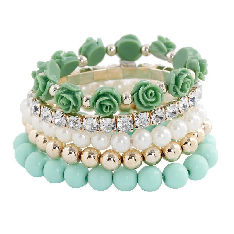 European Mix Beads Stretch Flower Temperament Bracelet