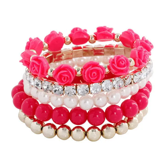 European Mix Beads Stretch Flower Temperament Bracelet