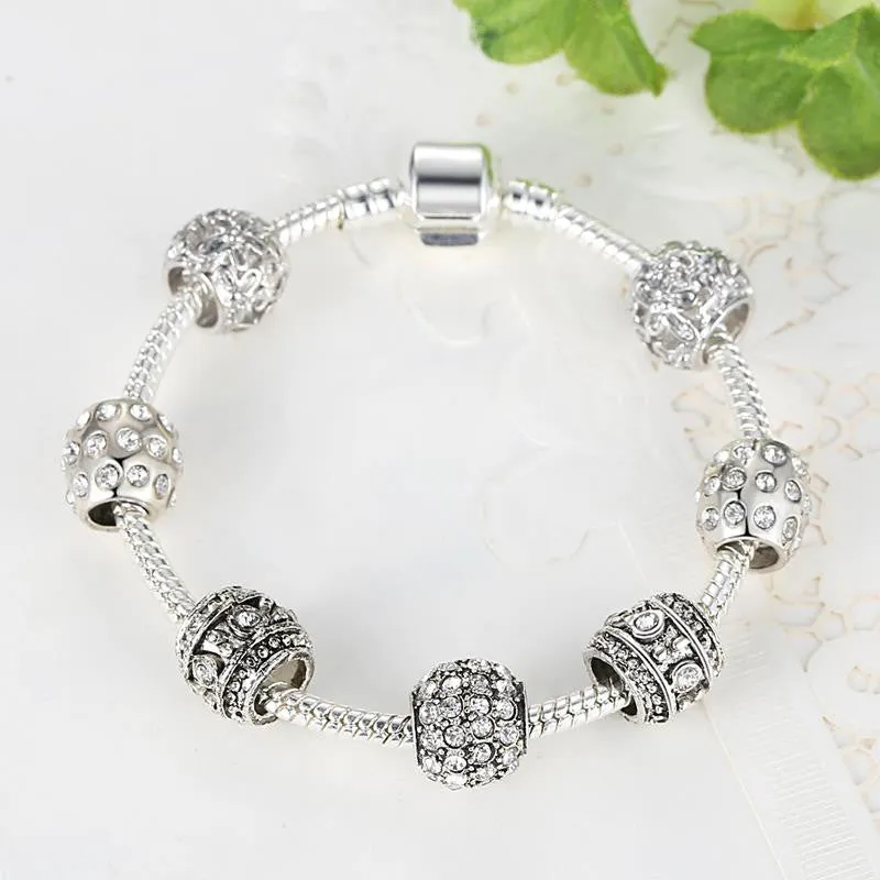 Fashion Women Bracelet Silver Plated Crystal Bead Charm Bracelet For Women Fine Jewelry Original Bracelets Gift