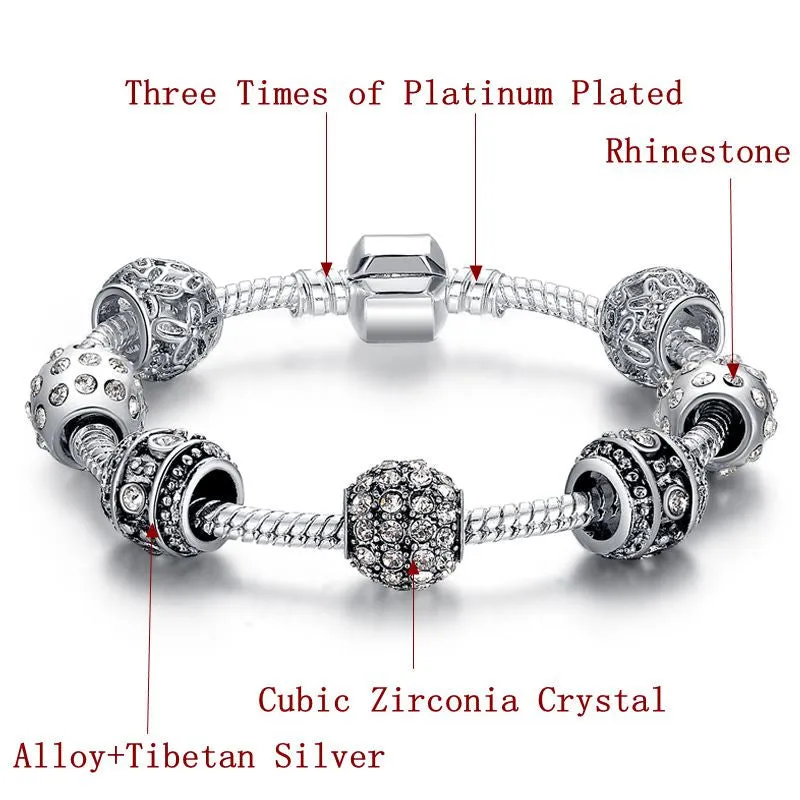 Fashion Women Bracelet Silver Plated Crystal Bead Charm Bracelet For Women Fine Jewelry Original Bracelets Gift