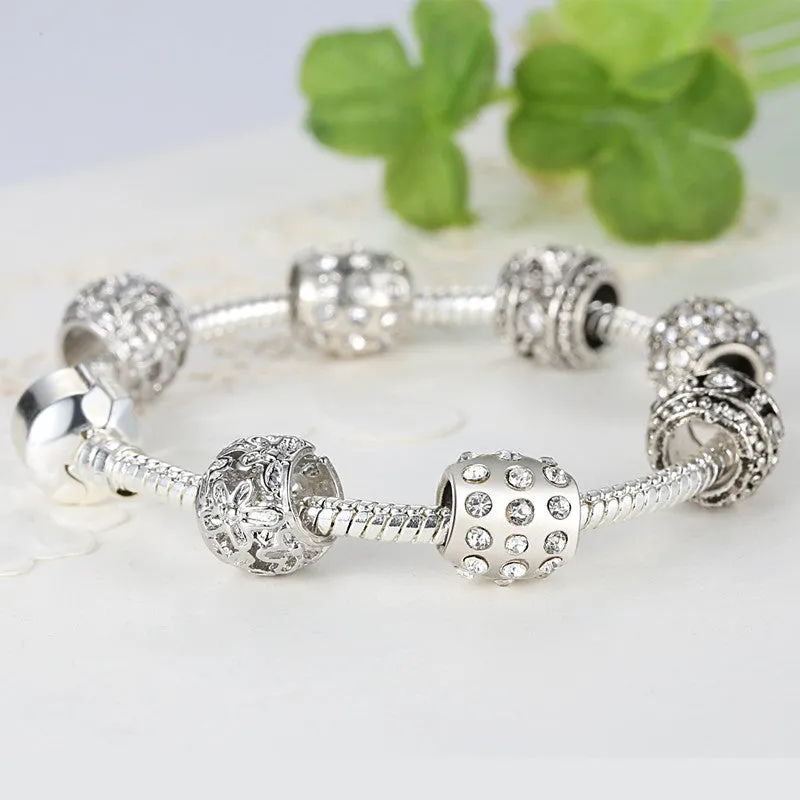 Fashion Women Bracelet Silver Plated Crystal Bead Charm Bracelet For Women Fine Jewelry Original Bracelets Gift