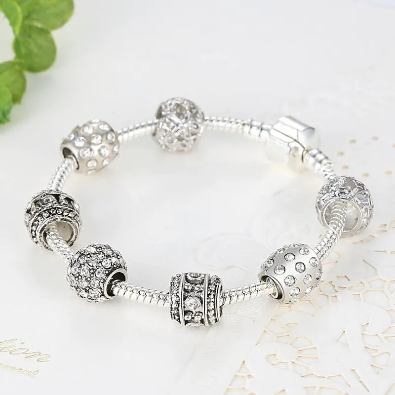 Fashion Women Bracelet Silver Plated Crystal Bead Charm Bracelet For Women Fine Jewelry Original Bracelets Gift