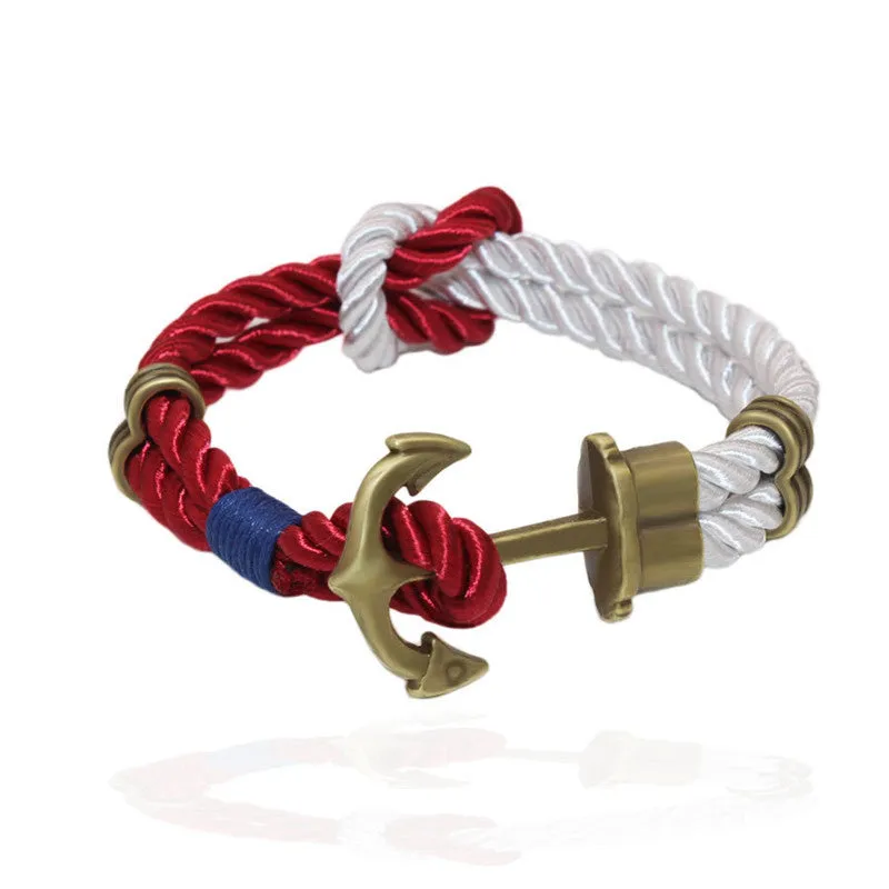 Fashion Wristband Bronze Double Braided Anchor Bracelet Bangle Women Men Rope Hooks Bracelet