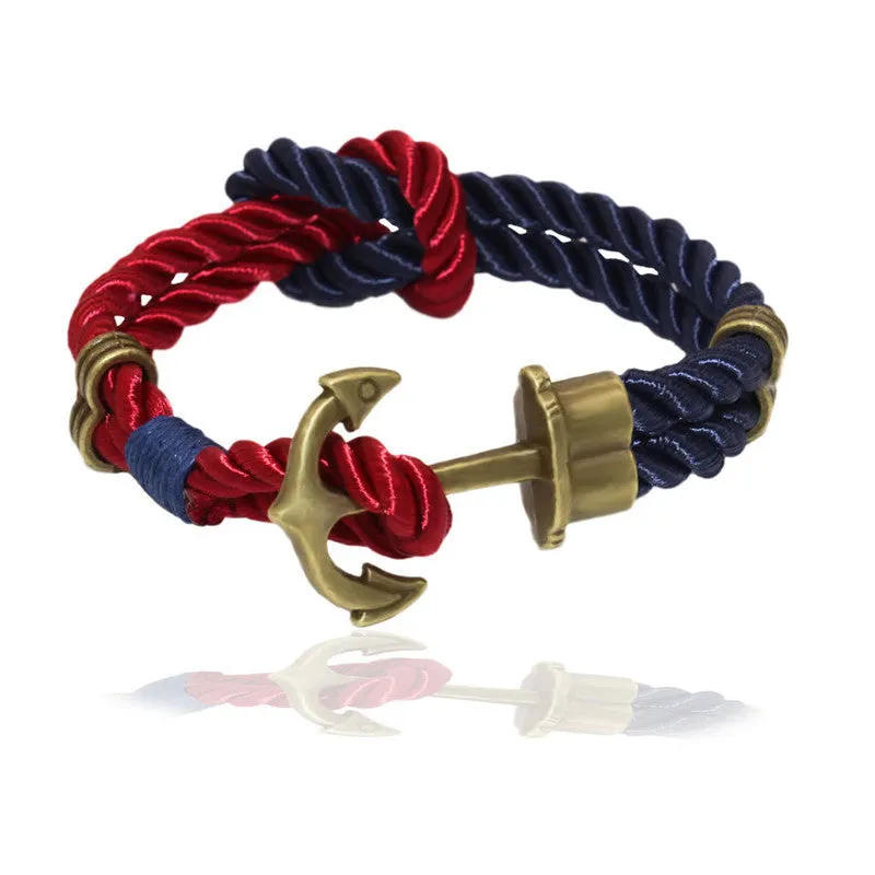 Fashion Wristband Bronze Double Braided Anchor Bracelet Bangle Women Men Rope Hooks Bracelet