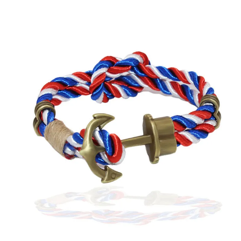 Fashion Wristband Bronze Double Braided Anchor Bracelet Bangle Women Men Rope Hooks Bracelet