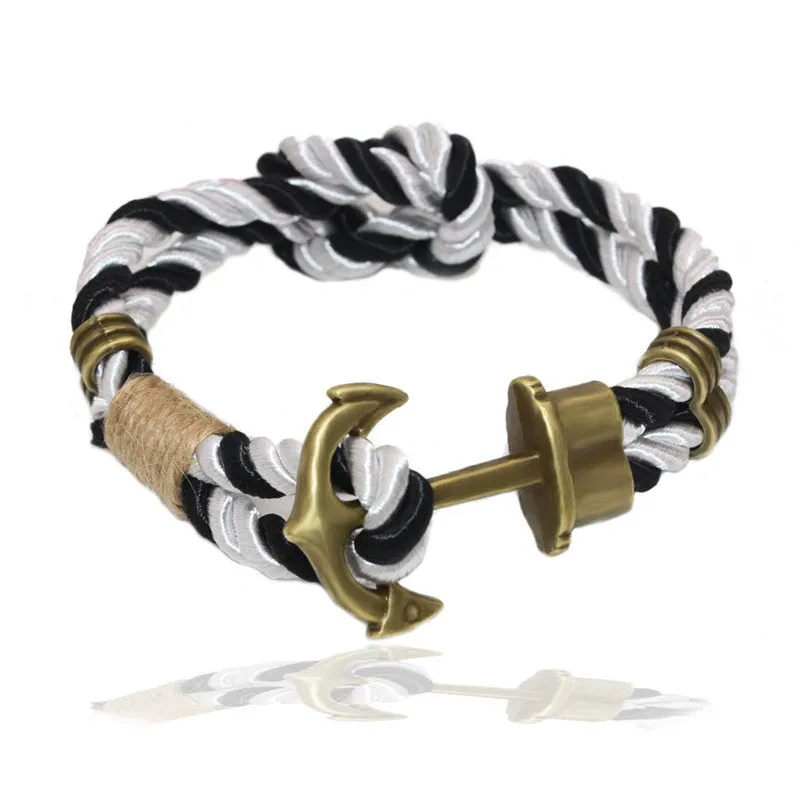 Fashion Wristband Bronze Double Braided Anchor Bracelet Bangle Women Men Rope Hooks Bracelet