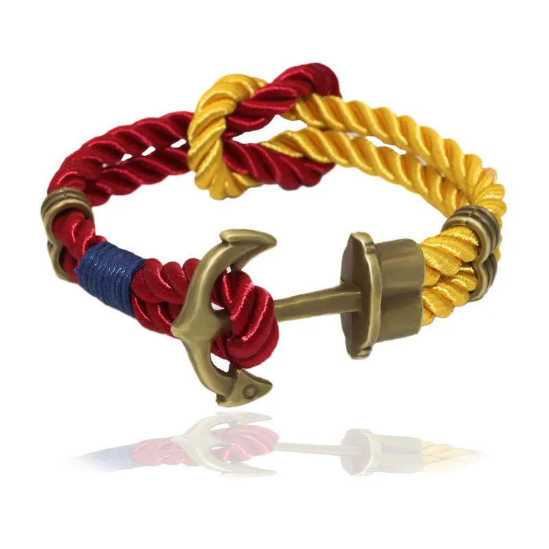 Fashion Wristband Bronze Double Braided Anchor Bracelet Bangle Women Men Rope Hooks Bracelet