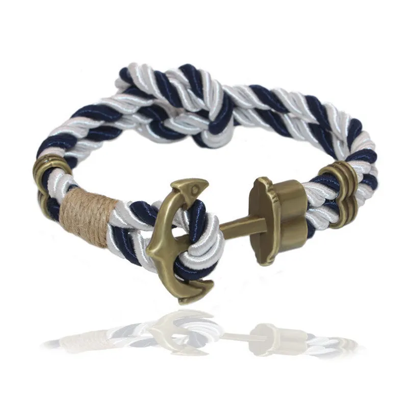 Fashion Wristband Bronze Double Braided Anchor Bracelet Bangle Women Men Rope Hooks Bracelet