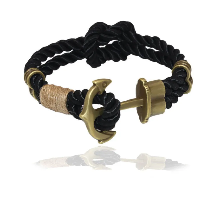 Fashion Wristband Bronze Double Braided Anchor Bracelet Bangle Women Men Rope Hooks Bracelet