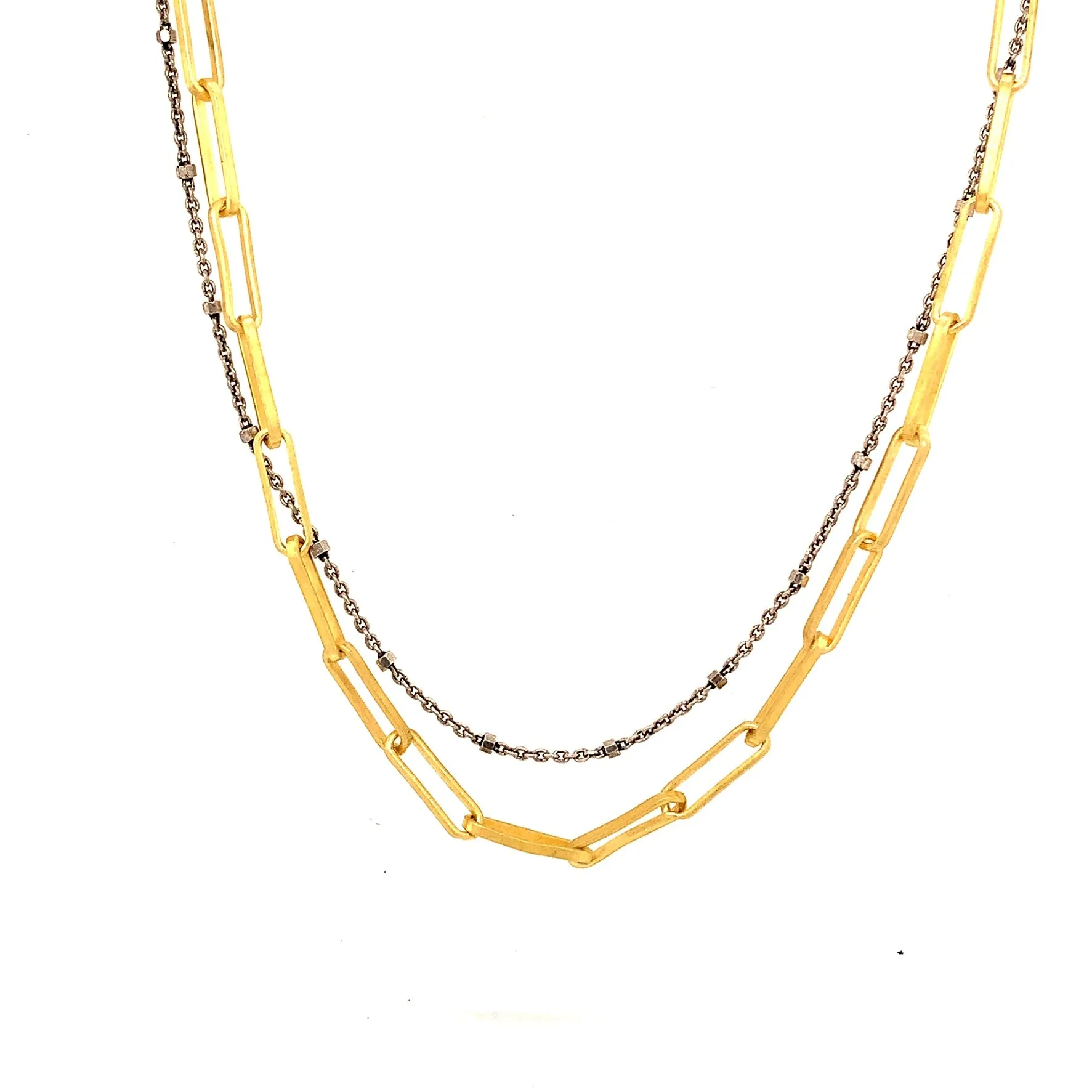 Fine Layered Oxidized Silver with Gold Filled Chain