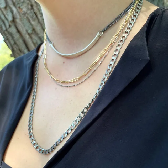 Fine Layered Oxidized Silver with Gold Filled Chain