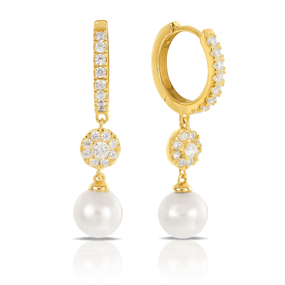 Freshwater Pearl and Cubic Zirconia Drop Earrings 9ct Yellow Gold