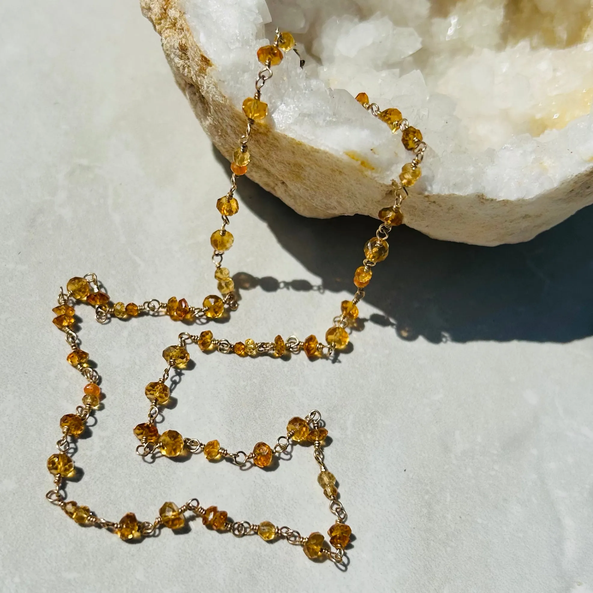 Gemstone Rosary Necklace ~ Mixed Citrine &  Yellow Sapphire