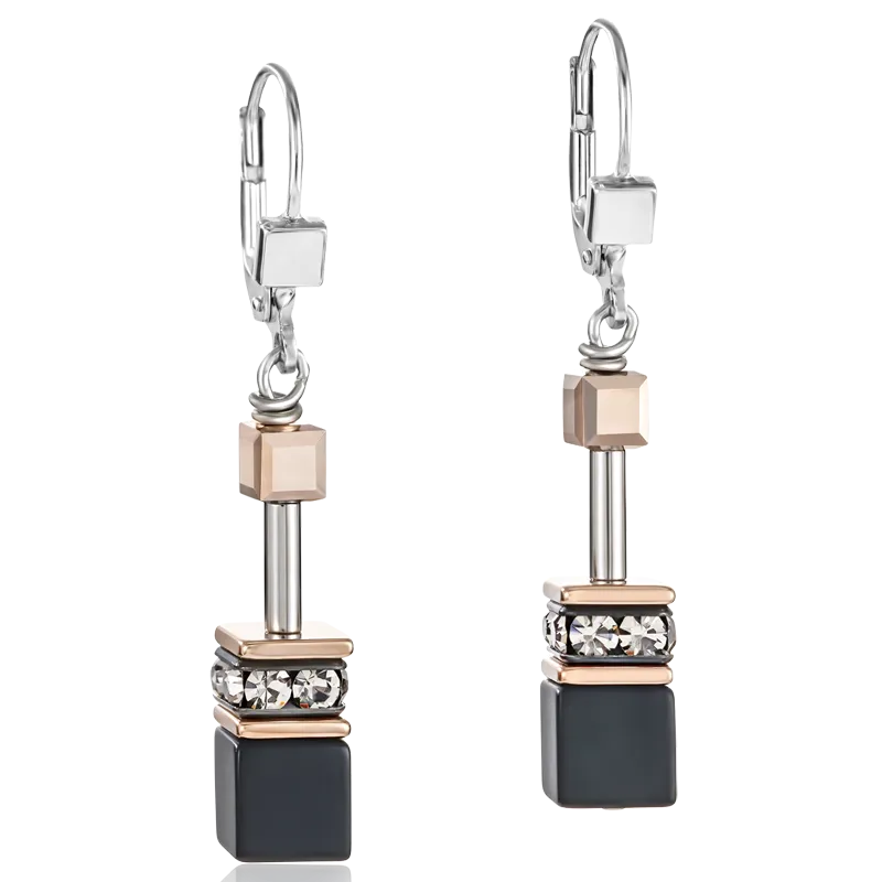 GeoCUBE® Earrings onyx black-rose gold