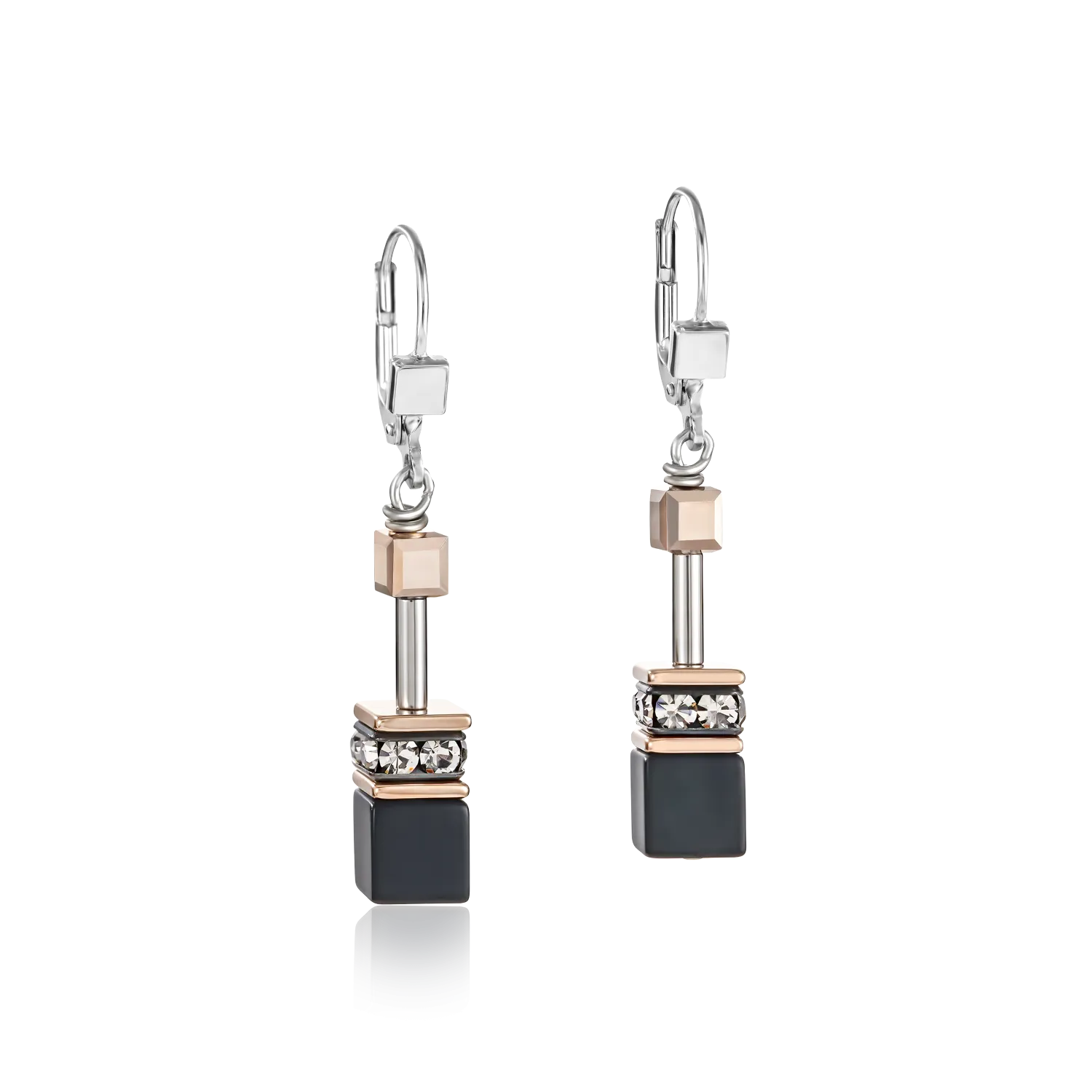 GeoCUBE® Earrings onyx black-rose gold