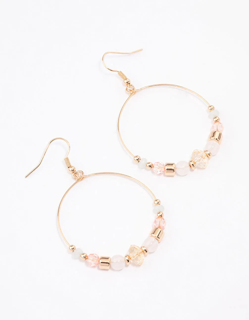 Gold Beaded Wire Drop Earrings