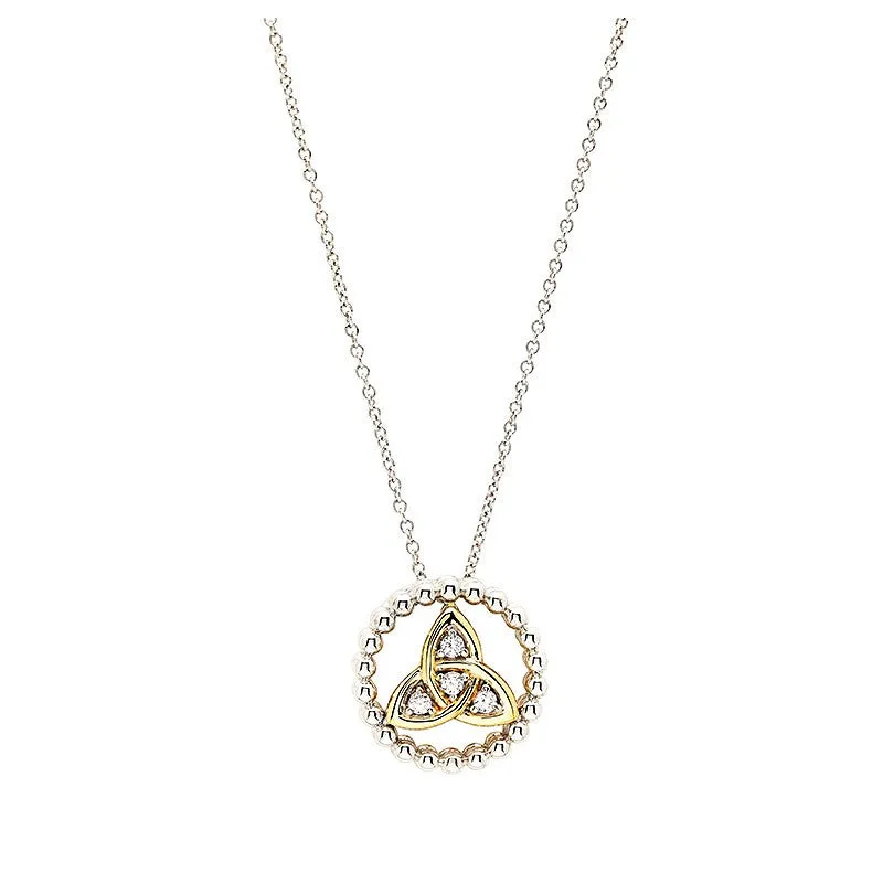 Gold Plaited Trinity Knot White Crystal Necklace