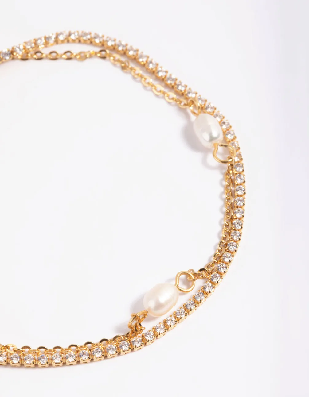 Gold Plated Brass Cubic Zirconia & Pearl Bracelet