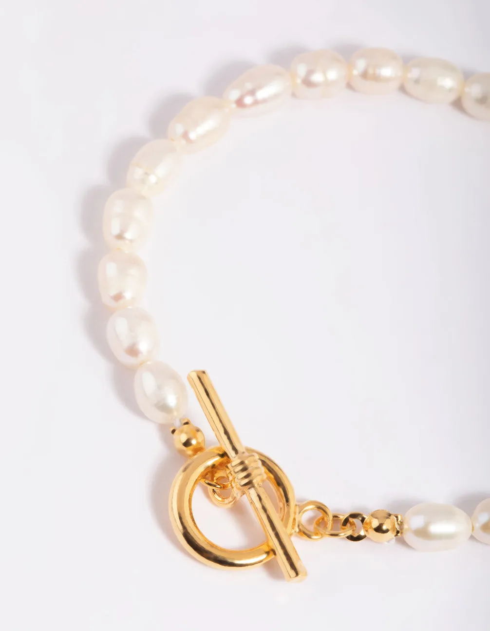 Gold Plated Brass Pearl Fob Bracelet