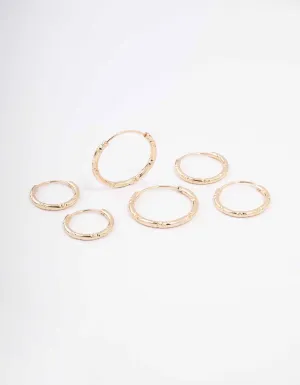 Gold Skinny Bamboo Hoop Earring 3-Pack