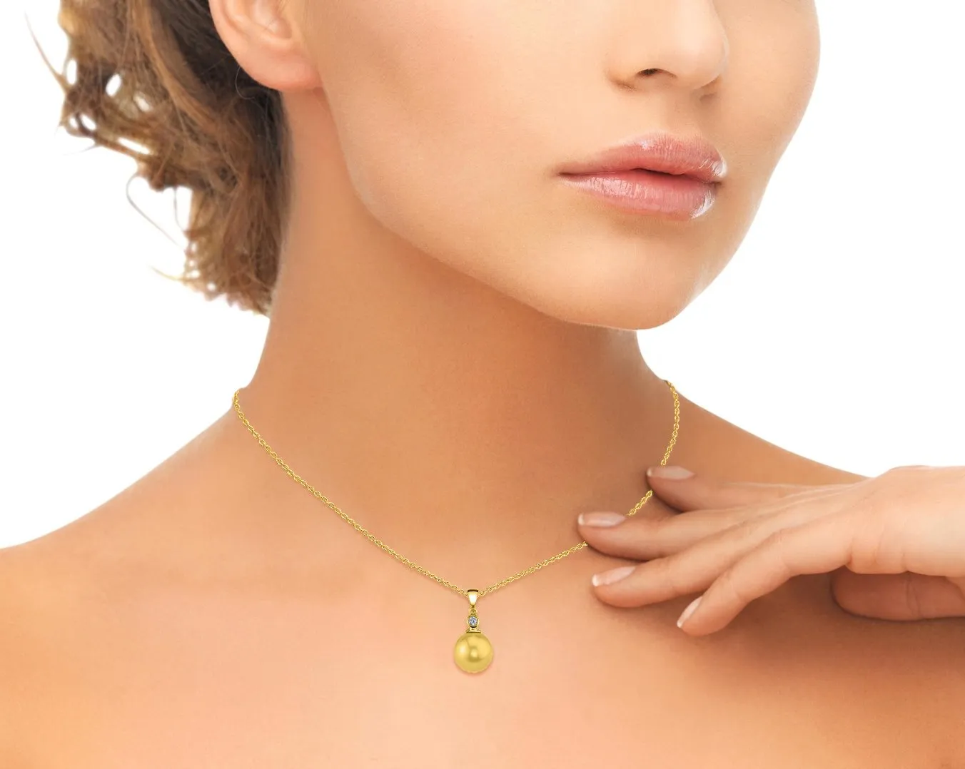 Golden South Sea Pearl & Diamond Bezel Pendant