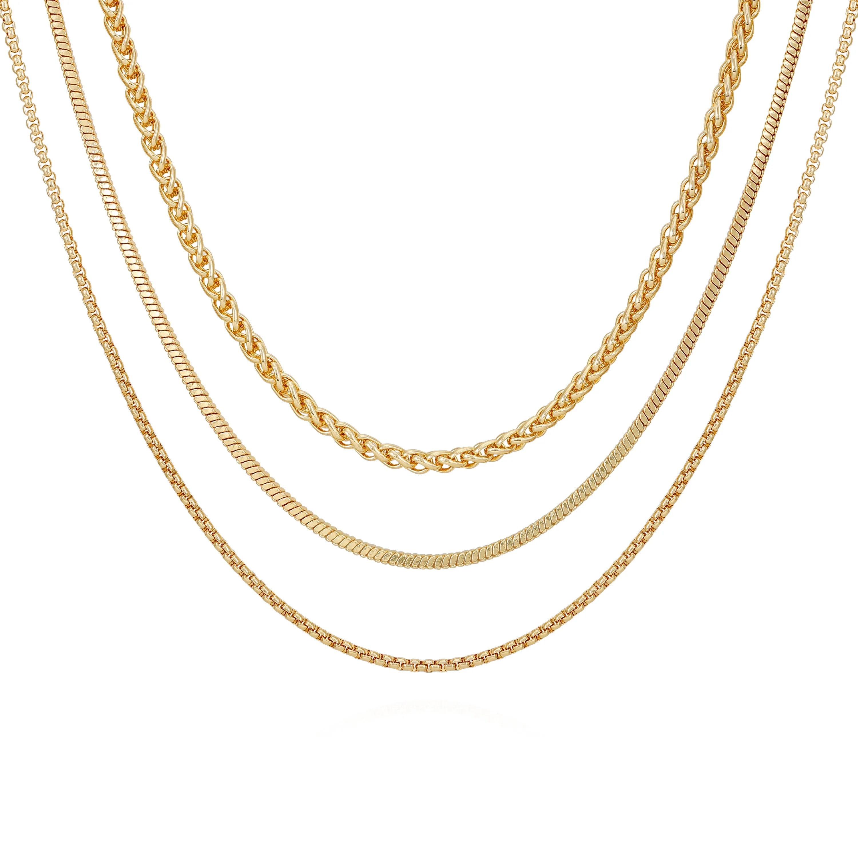 Goldtone 3 Piece Mixed Chain Layered Necklace Set