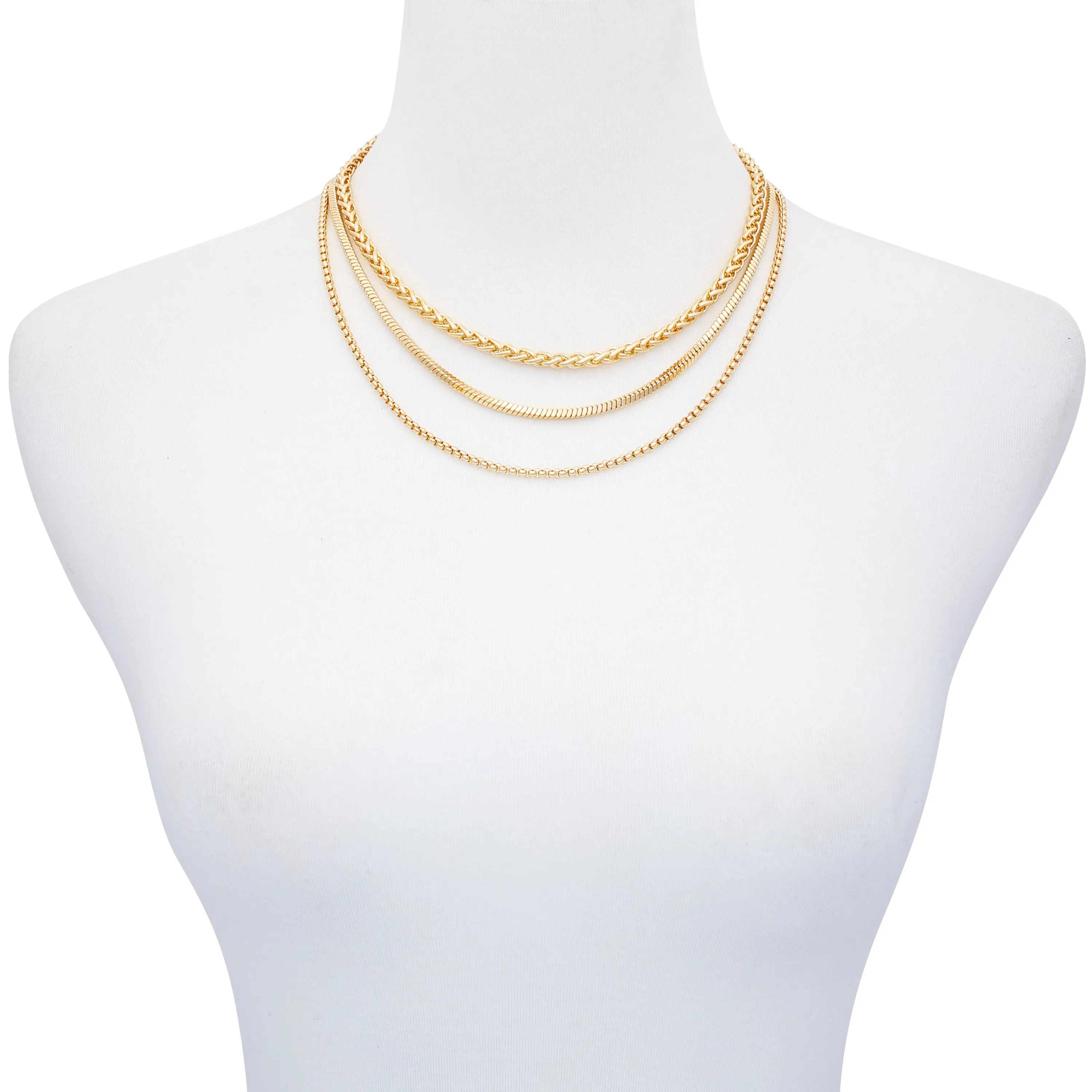 Goldtone 3 Piece Mixed Chain Layered Necklace Set