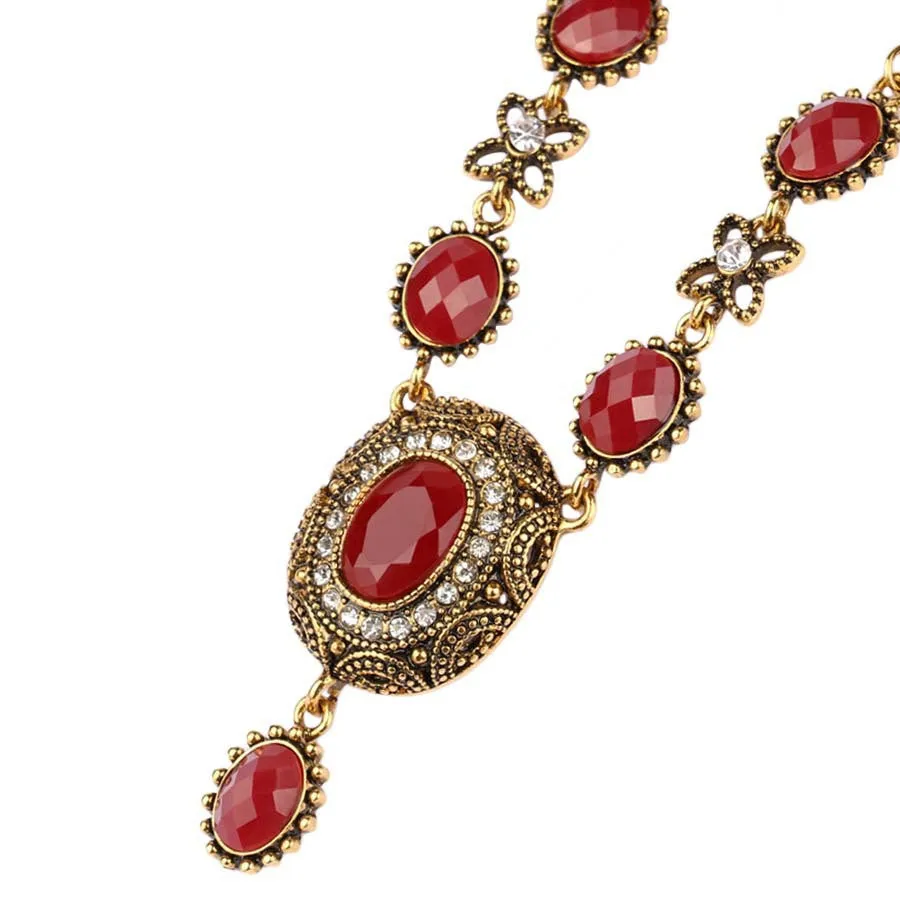 Gorgeous Antique Gold plated 2 Color Resin Choker Pendant &Necklace Statement Austria Women's Sweater Accessories