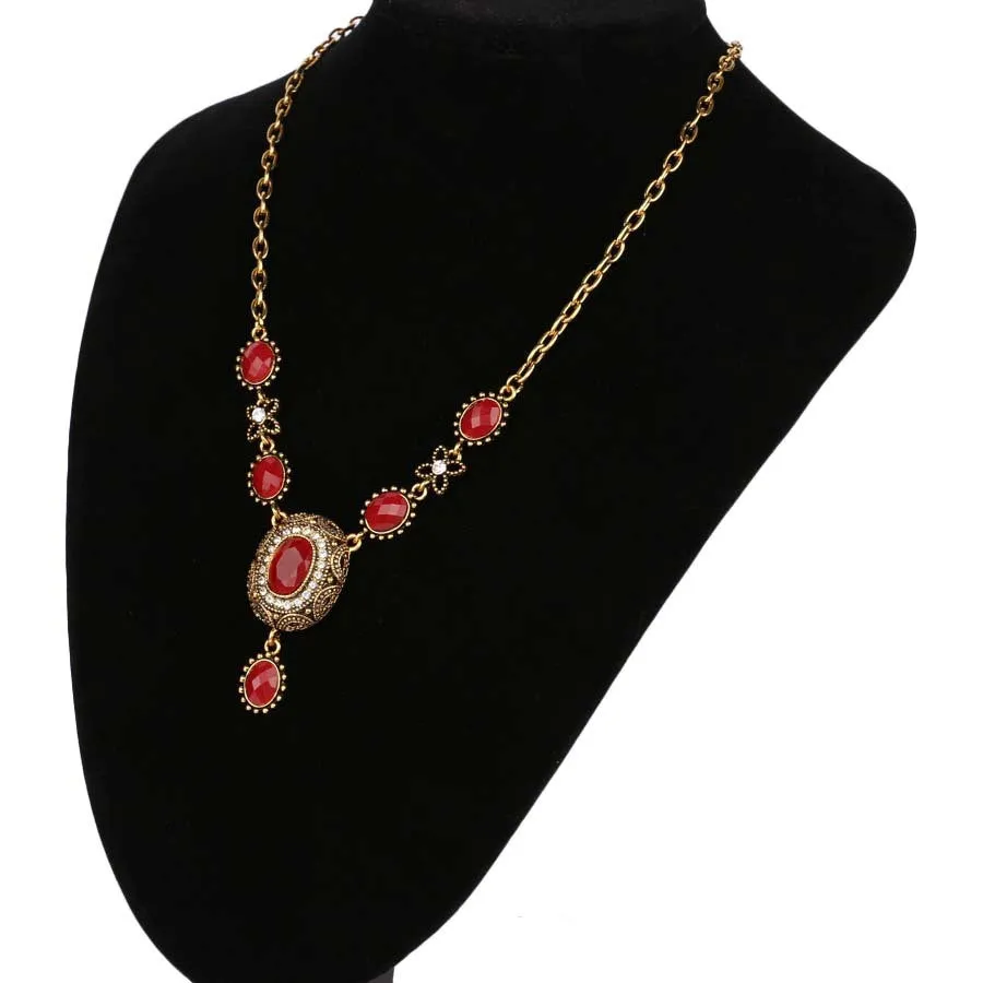 Gorgeous Antique Gold plated 2 Color Resin Choker Pendant &Necklace Statement Austria Women's Sweater Accessories