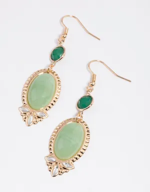 Green Large Stone Ornate Drop Earrings