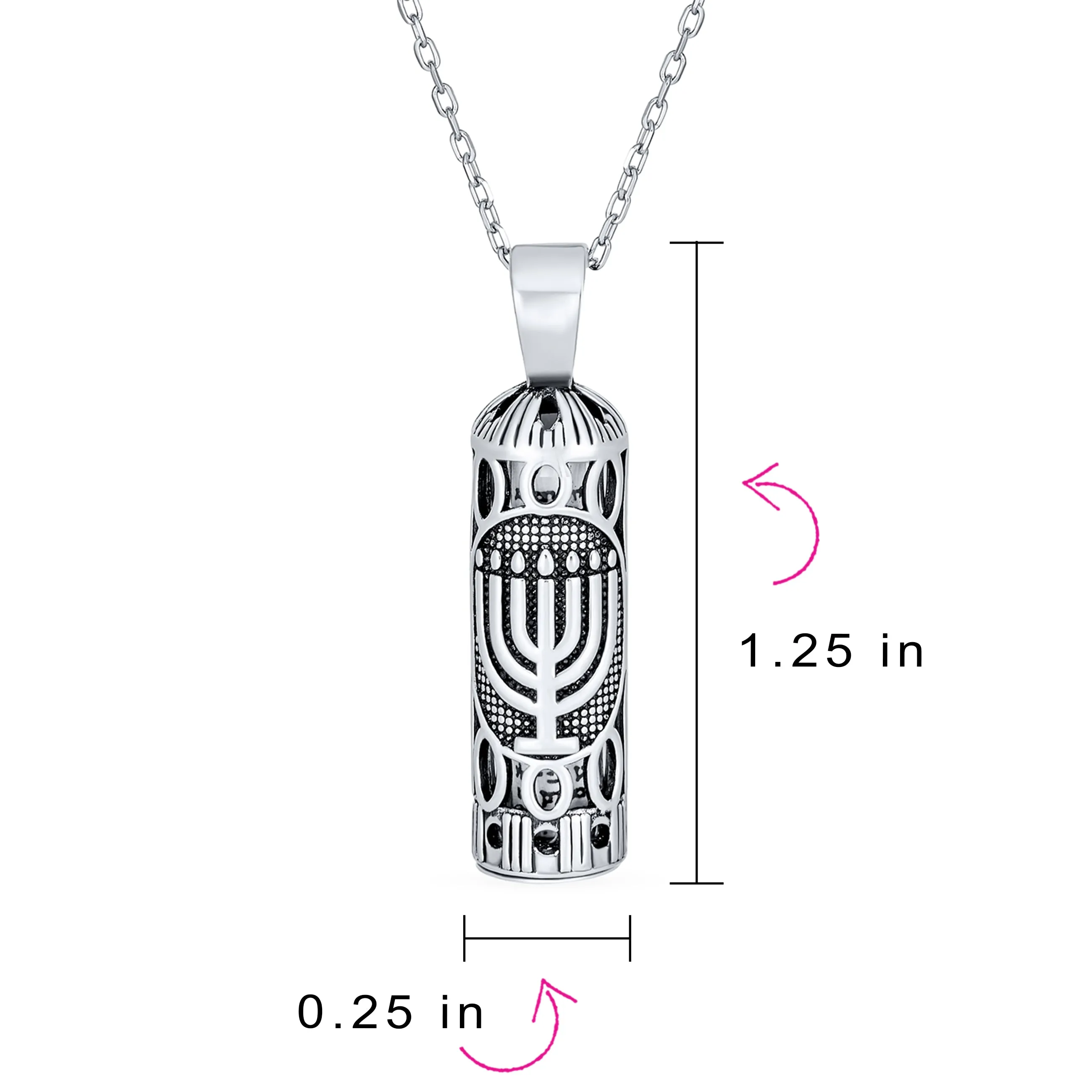 Hanukkah Magen Judaic Hamsa Hand Pendant Necklace in Sterling Silver