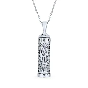 Hanukkah Magen Judaic Hamsa Hand Pendant Necklace in Sterling Silver