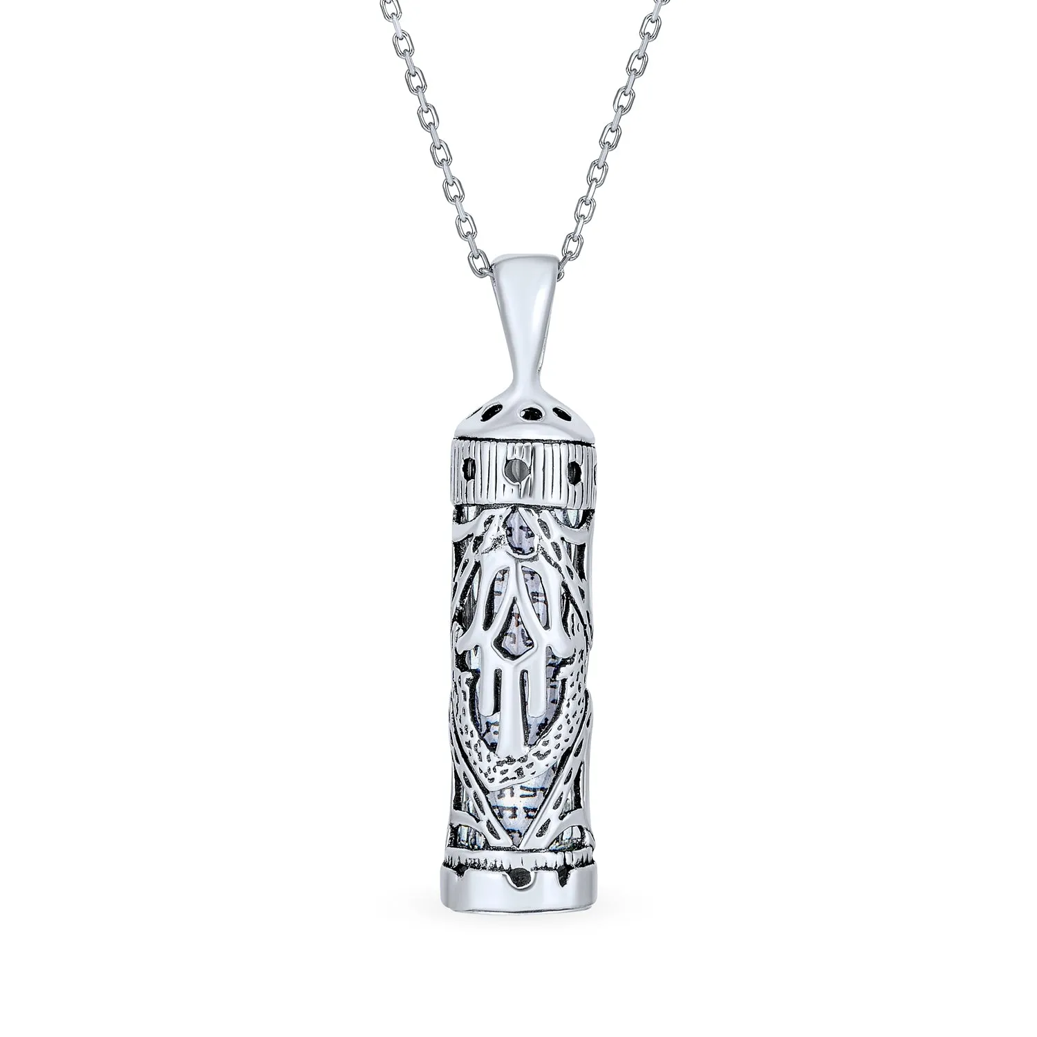 Hanukkah Magen Judaic Hamsa Hand Pendant Necklace in Sterling Silver