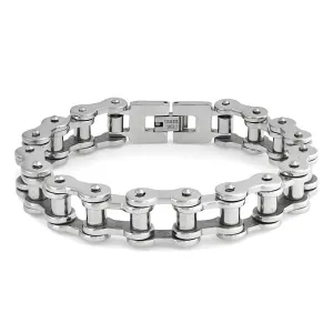 Heavy Mechanic Chain Link Bracelet for Men Silver Tone Stainless Steel Biker Style