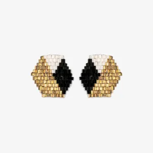 Hexagon Post Beaded Earrings Black/White