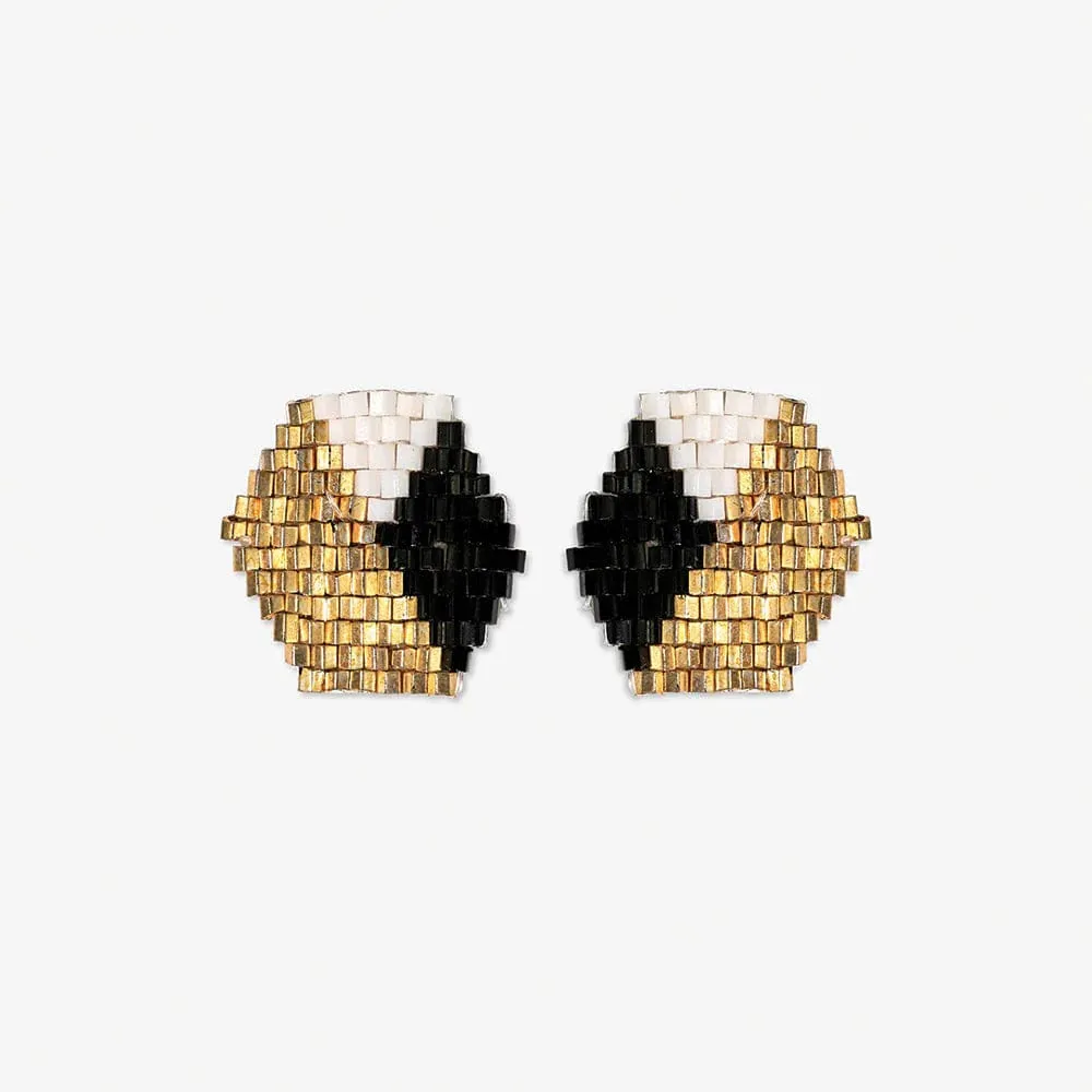 Hexagon Post Beaded Earrings Black/White