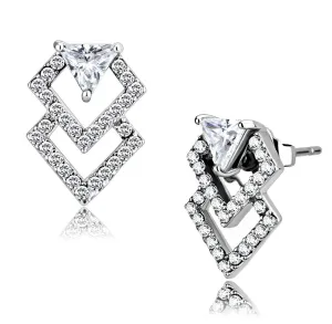 High polished (no plating) Stainless Steel Earrings with AAA Grade CZ in Clear for Women Clear Stone Color Style DA198