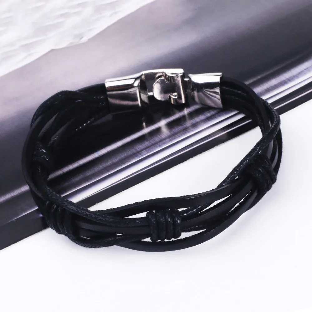 Hot fashion jewelry women leather bracelets genuine Zinc Alloy Black Wax rope Vintage Bracelets & Bangles