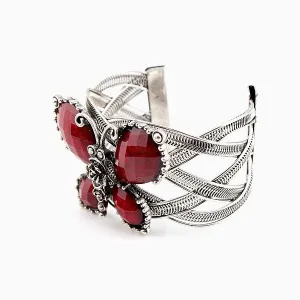 Hot Sale Butterfly Bangle Bracelet Vintage Silve Plated Red Butterfly Adjustable Bangle